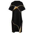 thumbnail image 4 of Kintsugi-vestido holgado con bolsillos para mujer traje largo japonés con estampado artístico en negro y dorado ropa elegante de verano, 4 of 6