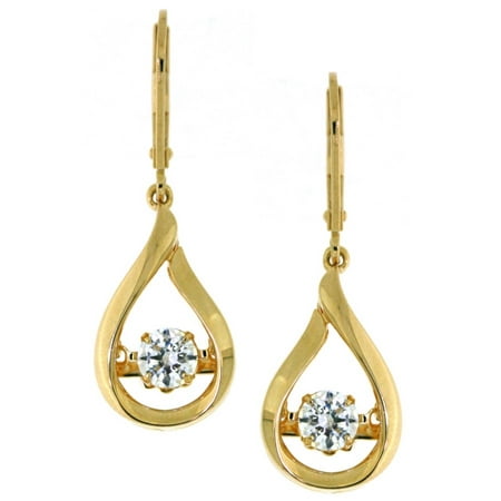 Sterling Silver with 14K yellow plating simulated diamond tear-drop shaped earrings