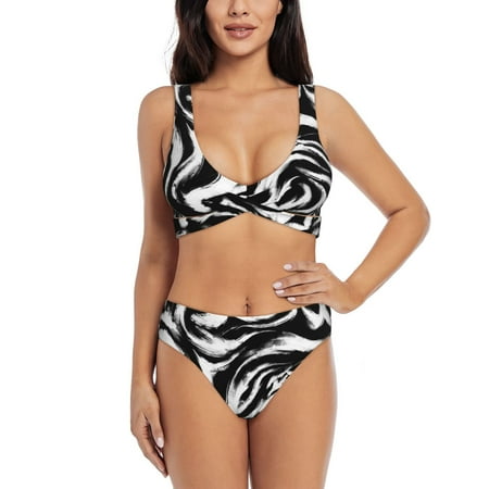 Zeuib Leopard And Zebra 2 High Waisted Tummy Control Bikini Set - Knot Front Push Up Top & Cheeky Thong Bottom  Two-Piece Swimsuit for Women-XX-Large