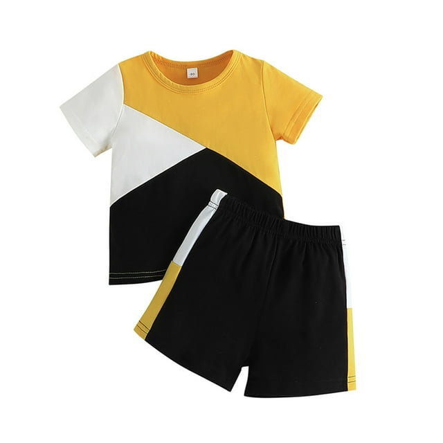 Gibobby Conjunto para bebé Niñas Camiseta de manga corta de retazos para niños pequeños, camisetas, pantalones cortos, trajes para niños(Amarillo, 12-18 Meses)