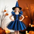 thumbnail image 3 of XXWXYD Girls Layered Ruffle-Shoulder Witch Tutu Dress with Hat, Sleeveless Mesh Tulle Lace-Up Halloween Party Performance Outfit Eight Color Choices, 3 of 4