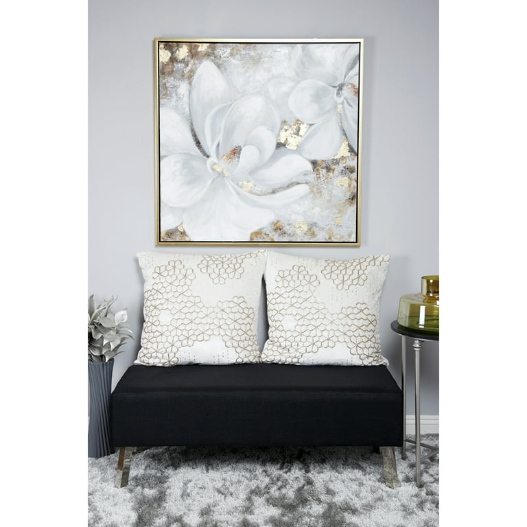 40X40 White Floral With Gold Frame