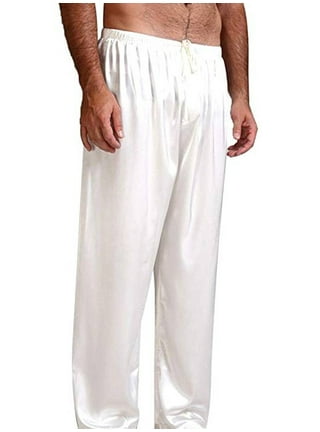 Check Men Satin Faux Silk Sleepwear Nightwear Pajamas Pants Tops