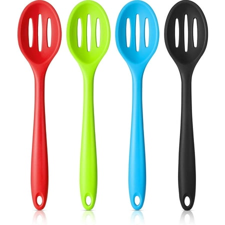 

4 Pieces Silicone Slotted Spoons 10.6 Inch Silicone Nonstick Mixing Spoon Large Heat Resistant Silicone Basting Spoon Multi-color