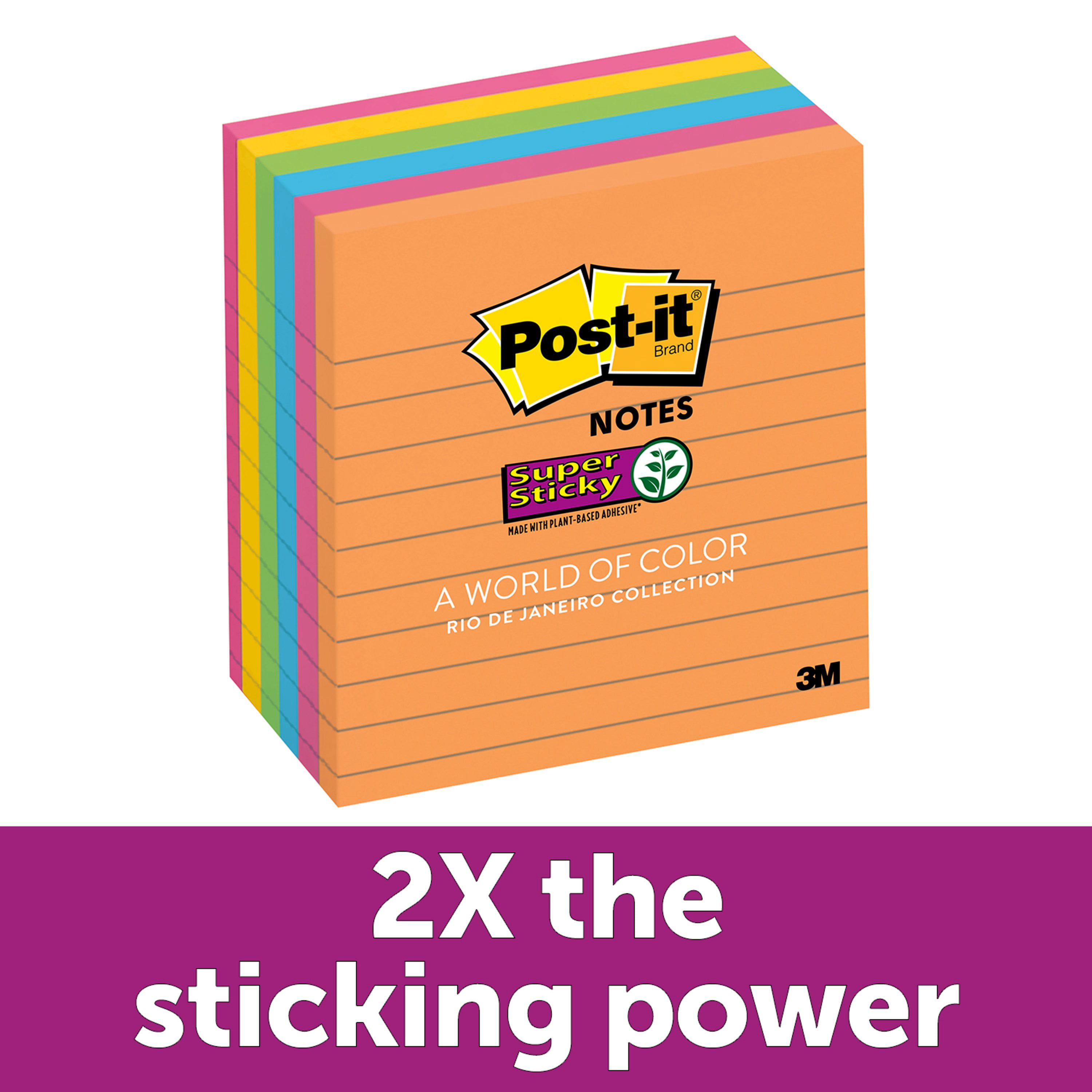 Post-it Super Sticky Lined Notes 4/" x 4/" Assorted Bright Colors 6ct