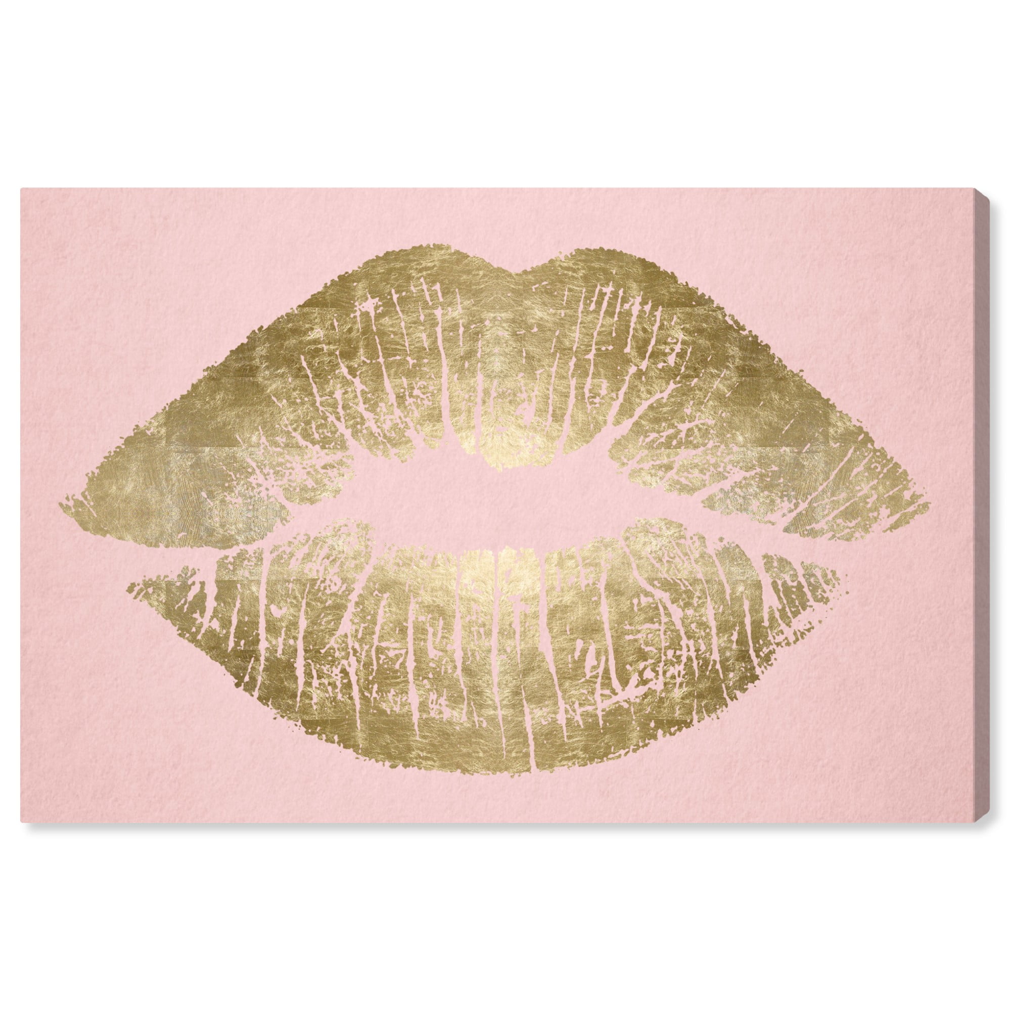 Runway Avenue Fashion and Glam Wall Art Canvas Prints 'Solid Kiss Blush and Gold' Lips - Gold, Pink