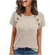 thumbnail image 1 of Tops de Mujer, Manga Corta Sólida Cuello Redondo Botón Arriba Blusa Casual de Negocios, 1 of 9
