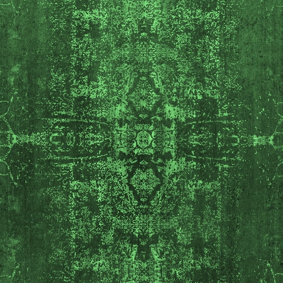 Ahgly Company Indoor Square Oriental Emerald Green Industrial Area Rugs, 5' Square