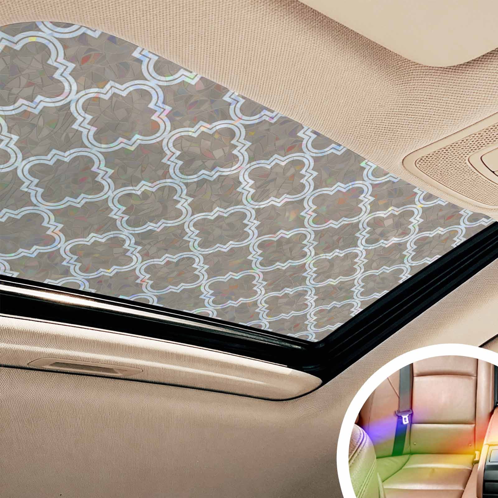 Modern Beige Geometric Window Privacy Film Stain Glass,Reusable Decorative Rainbow Window Film,Abstract Art Morocco Aesthetic Static Cling Sun Blocking Stickers Decals Covers 23.6" x 78.7" (2pcs)