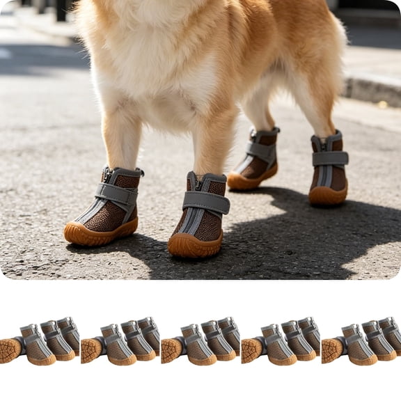 All-Weather Dog Boots with Reflective Strips Non- Sole Waterproof Shoes for Outdoor Walking Hiking Protective Paw Wear for Various Terrains