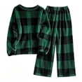 thumbnail image 3 of Two Piece Plaid Set for Women Long Sleeve Crew Neck Tops Wide Leg Pants Fall Winter Thicken Warm Soft Lounge Home Wear (XL, Army Green), 3 of 7