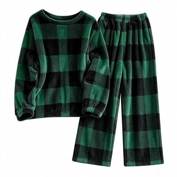 Edvintorg Loungewear Sets for Women Fleece Pajamas 2 Piece Pjs Plaid Long Sleeve Top and Pant Casual Sleepwear Women's Clothes Army Green XXL