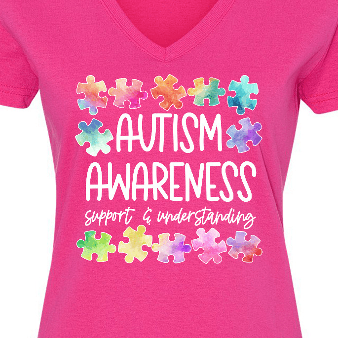 Inktastic Autism Awareness Support and Understanding Puzzle Pieces Women's V-Neck T-Shirt