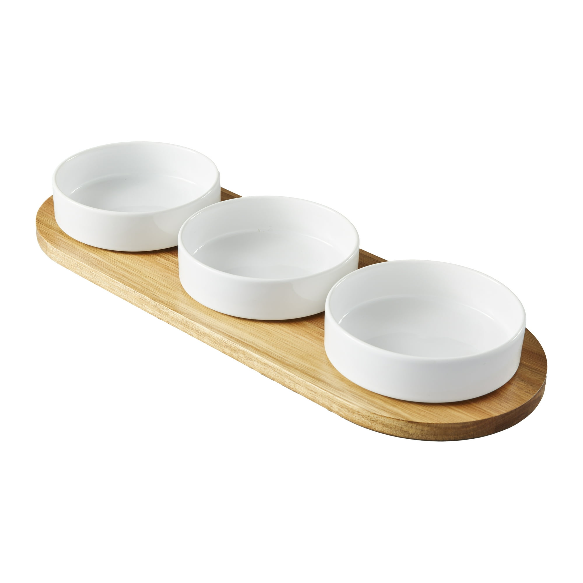 Better Homes & Gardens Acacia Wood Tray with Stoneware Bowls for Condiments, Rustic