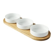 Better Homes & Gardens Acacia Wood Tray and Stoneware Bowl for Condiment, 19.69x7.28x2.17 in,3.96 lb