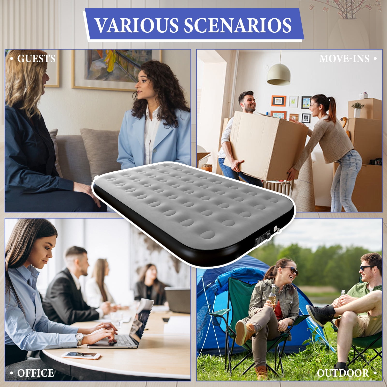 Full Size Air Mattress with Built in Pump,High Portable 10" Inflatable Mattress,Blow Up Mattress for Travel,Home and Guest(Pale Gray)