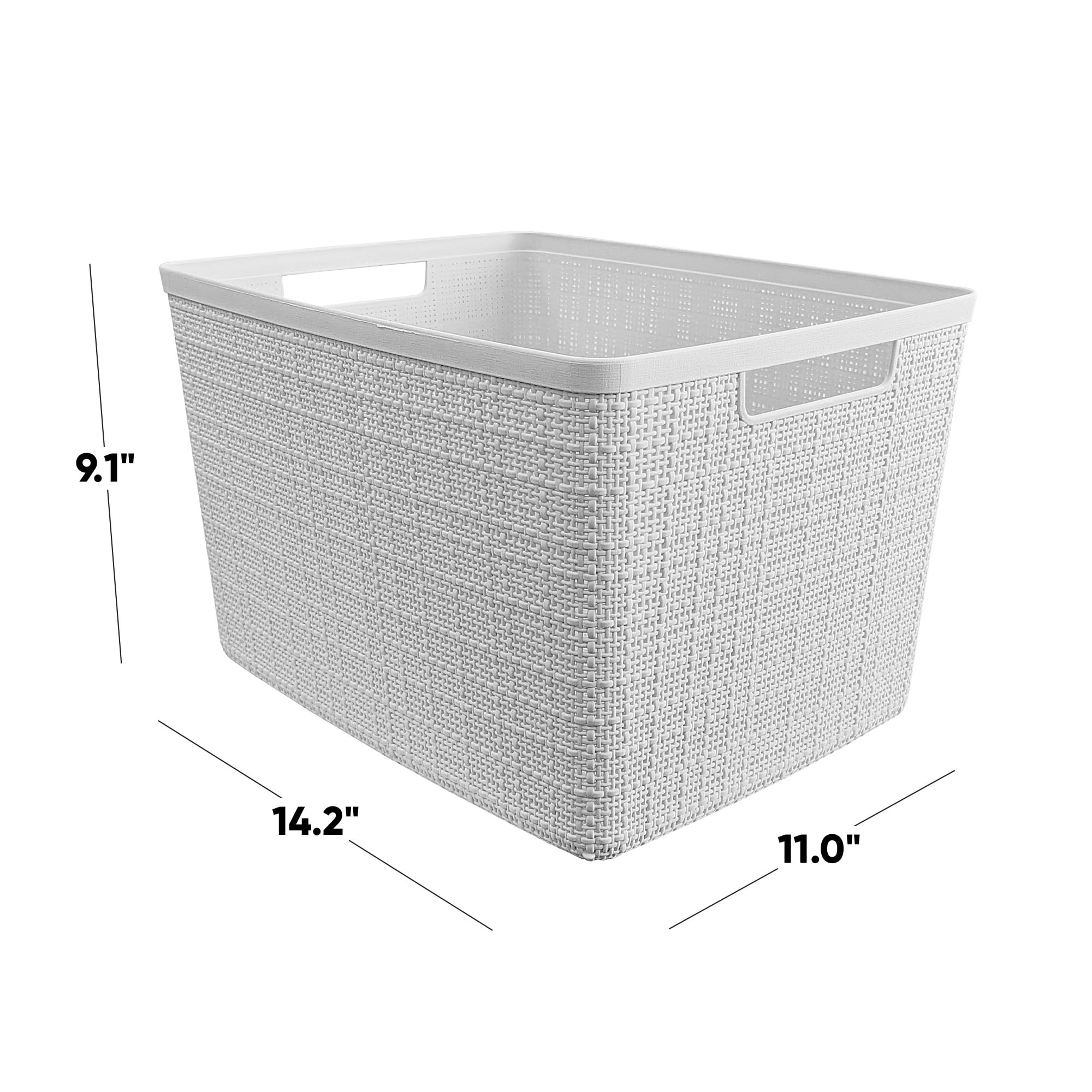 Curver Set of 4 Jute Basket Large Durable Resin Organization and Storage Basket Bin, White