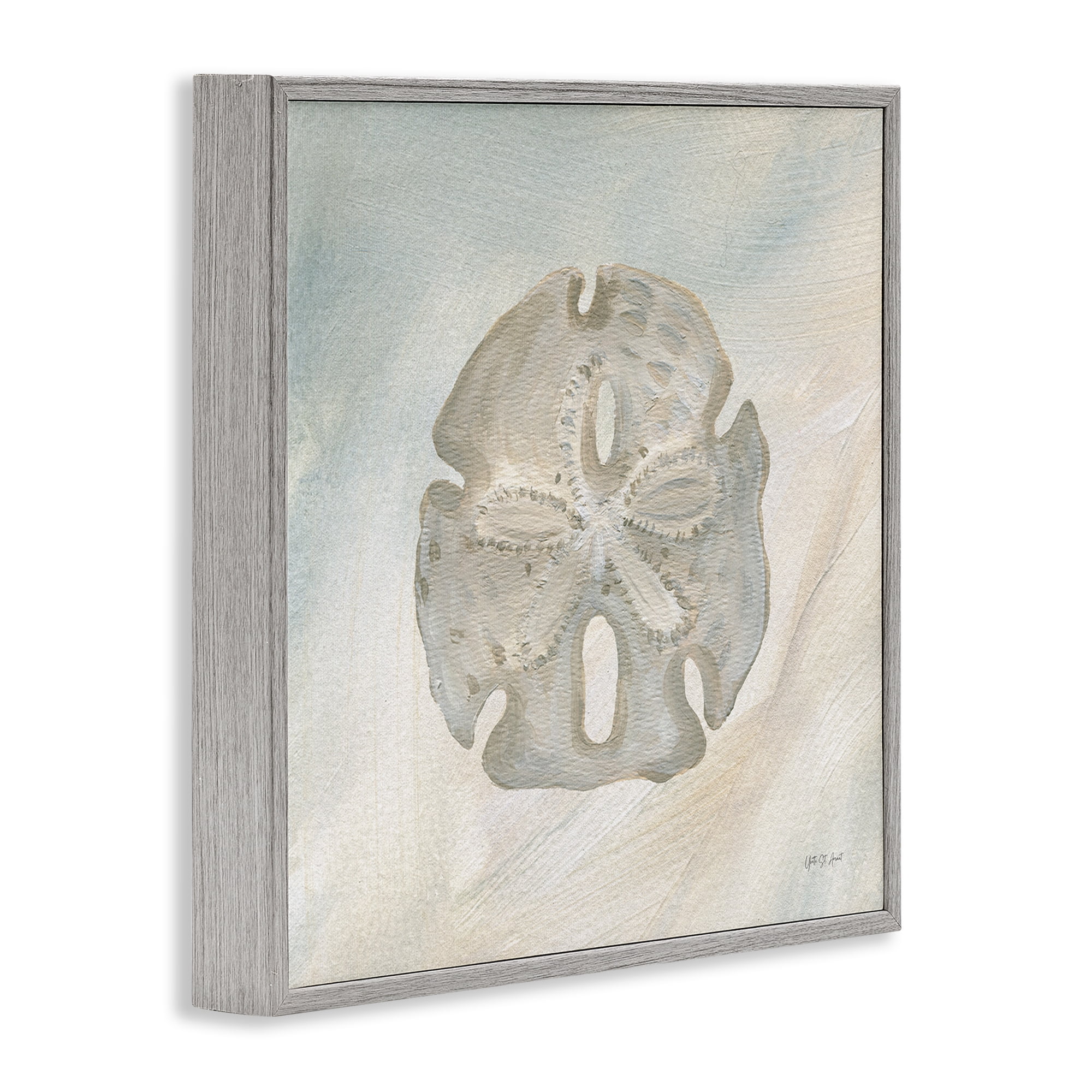 Stupell Industries Sand Dollar over Beige Coastal Painting Gray Framed Art Print Wall Art, 17 x 17