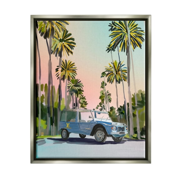 Stupell Industries Glam Summer Truck Transportation Painting Gray Floater Framed Canvas Art Print Wall Art, 25 x 31