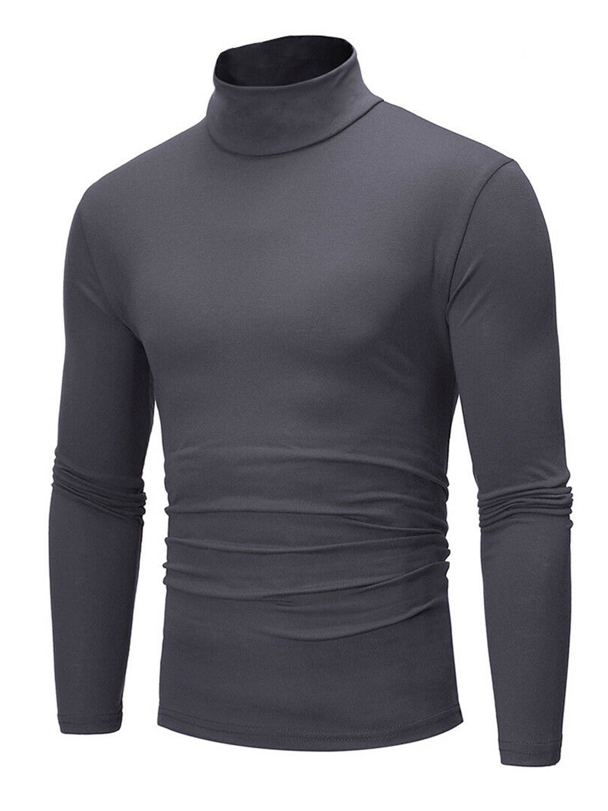 Mens Warm T-Shirt Long Sleeve Polo Neck Jumper Undershirt High Neck Tee ...