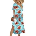 thumbnail image 2 of Busydd Dresses for Women Fashion Hawaiian Floral Print Summer Dress Round Neck Short Sleeve Sundresses for Women Casual Loose Flowy Slit Midi Dresses for Women with Pockets M, 2 of 6