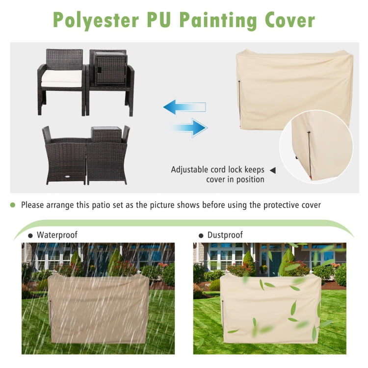 Aimee Lii 3 Pieces Patio Wicker Furniture Set with Storage Table and Protective Cover, Outdoor Patio Furniture, Beige