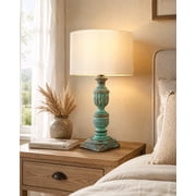 Rustic Algae French Trophy Carved Table lamp with Empire Khadi Shade