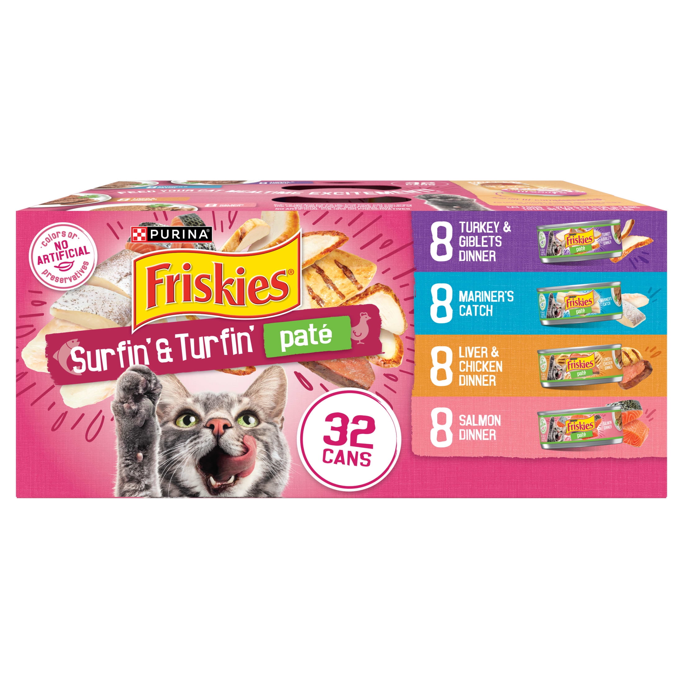 (2 pack) Purina Friskies Pate Variety Pack, Surfin' and Turfin' Favorites, Wet Cat Food, 5.5 oz Can