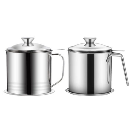 

2Pcs Stainless Steel Oil Strainer Pot Oil Storage Container with Lid Oil Pot