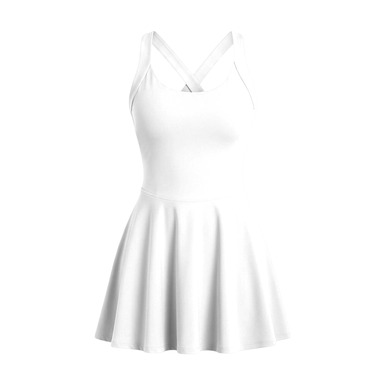Wang6 Tennis Dress for Women Sleeveless Golf Dresses Ruffle Hem Backless Workout Athletic Gym Dresses Beach Mini Dress White L
