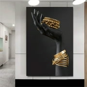Black Golden Art African Women Canvas Art Poster Modern Gold Jewelry Wall Painting Picture for Women Bedroom Living Room Decor