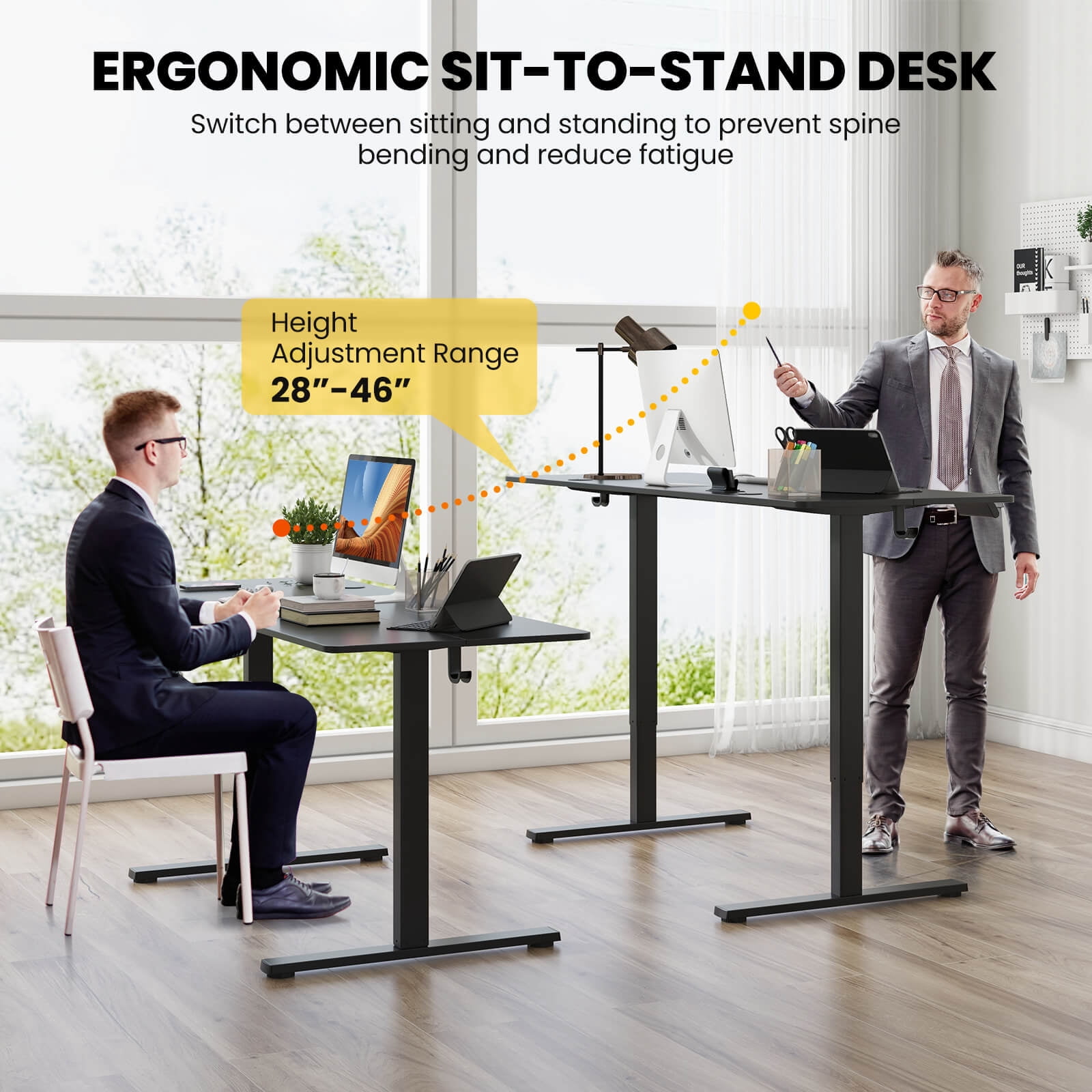 Costway 63 x 24 Inch Sit Stand Desk Height Adjustable Electric Standing Desk Black