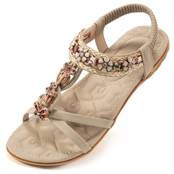Ablanczoom Womens Sandals Shoes String Beads Arch Support Summer Comfort Flat Beach Sandal for Women