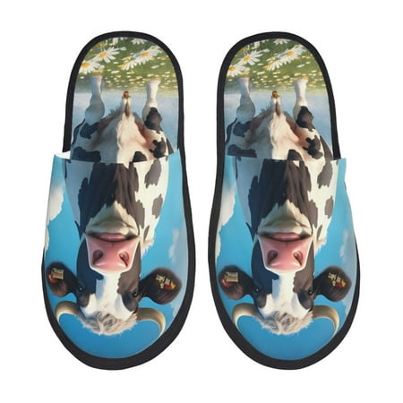 

Qokaie Cute Daisy Cow A Print Fuzzy Slippers for Women – Soft Plush Indoor Slippers with EVA Sole Cozy and Comfortable for Home and Travel-Large