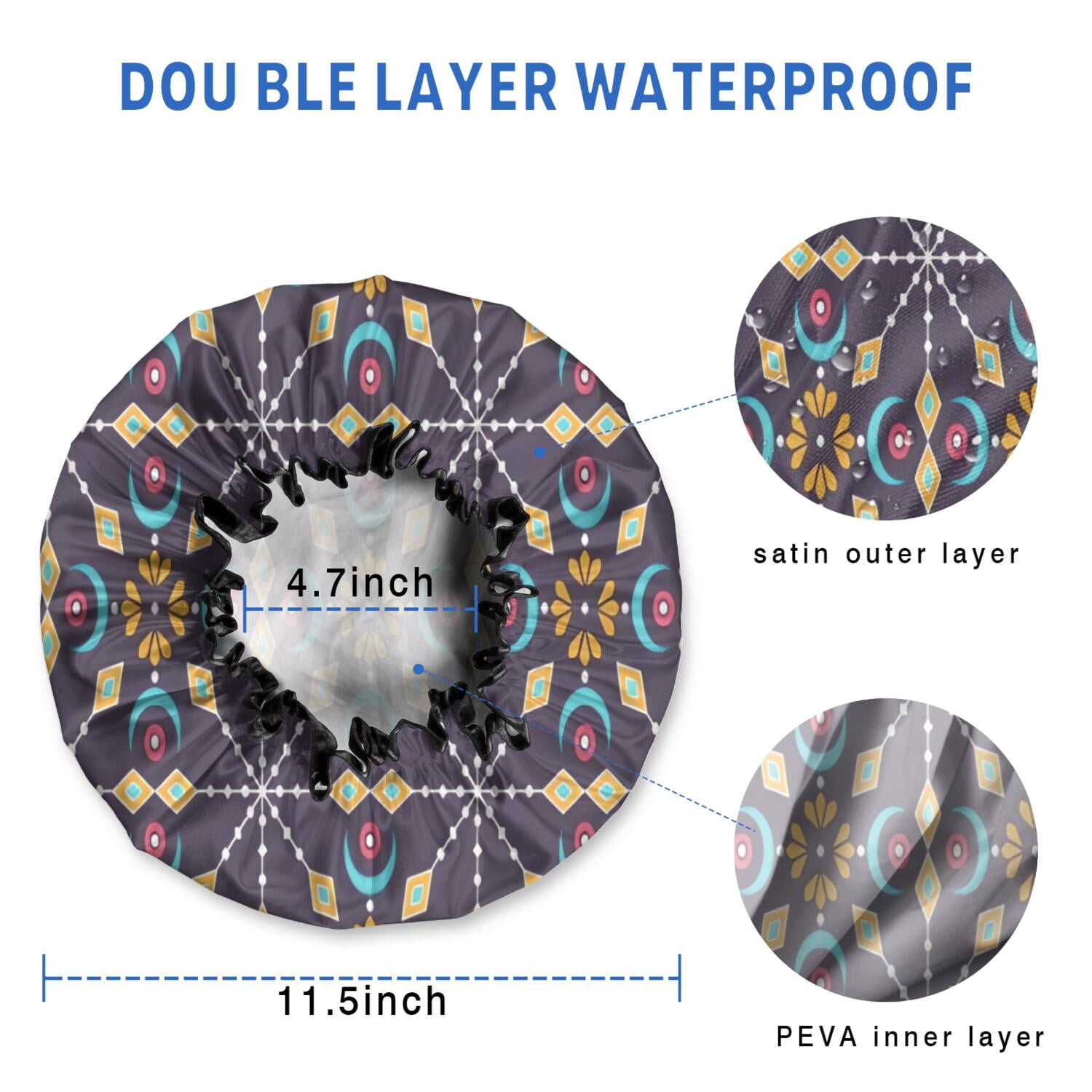 Shower Caps,Colorful Floral Pattern Waterproof Shower Cap for Women 4 Pieces,Double Reusable Hair Cover for Shower PEVA Elastic Stretch Hem