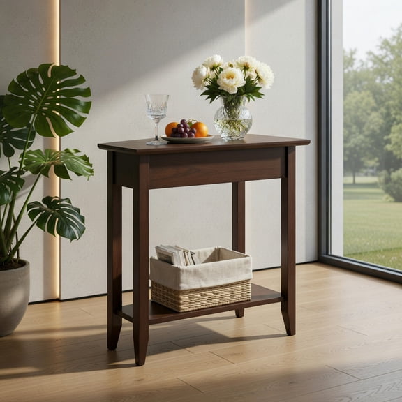 Resenkos 2-Tier Wedge Narrow End Table with Storage Shelf and Solid Wood Legs-Espresso, Nightstand Small Side Table, End Table for Bedroom Living Room