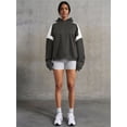 thumbnail image 2 of Silver Basic Unisex Trendy Color Blocked Baseball Jersey Long Sleeved Hooded Sweatshirt For Women Outside M,DeepGrey-1, 2 of 2
