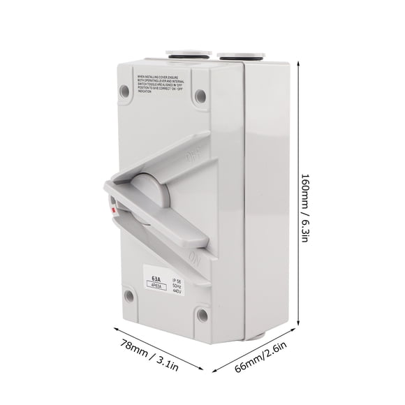 INTERRUPOR DE AISLAMENTO Impermeable, Interruptor de Pared Al Aire Libre, Pa66 Retardante de la Llama AC440V 20A/35A/63A Resistente de Corrosión para la Industria del Jardín.