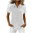 thumbnail image 3 of Women's Short Sleeve Button Down Shirt Blouse Top with Turndown Collar Loose Fit Solid Color Plain Casual Daily Wear Business Office Vacation Outfits Fashion Essential Gift for Women, 3 of 9