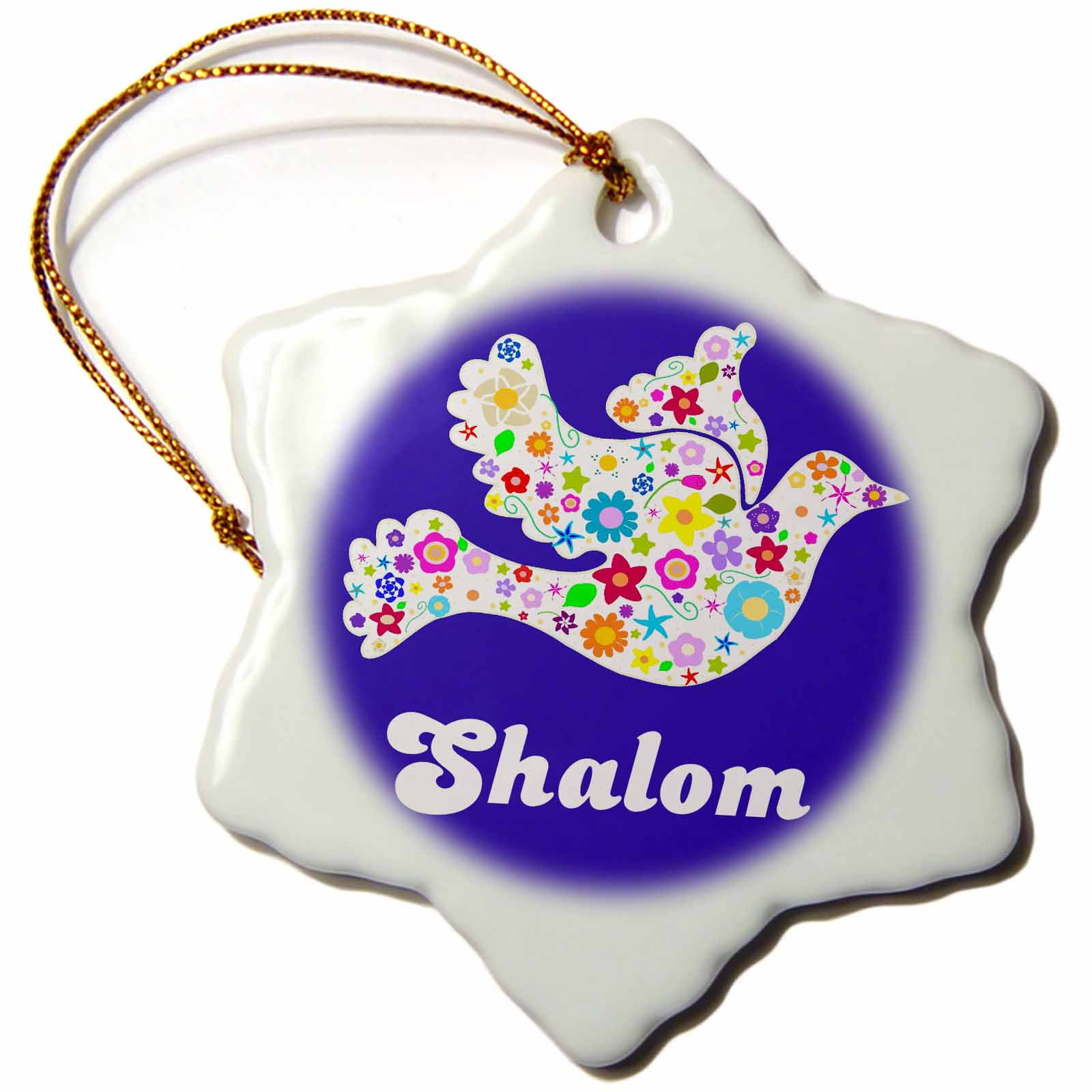 3dRose White floral dove of peace with Shalom text flowery flowers
