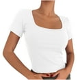 thumbnail image 1 of Posijego T-Shirts à Col Carré pour Femmes Manches Courtes Été Décontracté Basique Crop Tops, 1 of 3