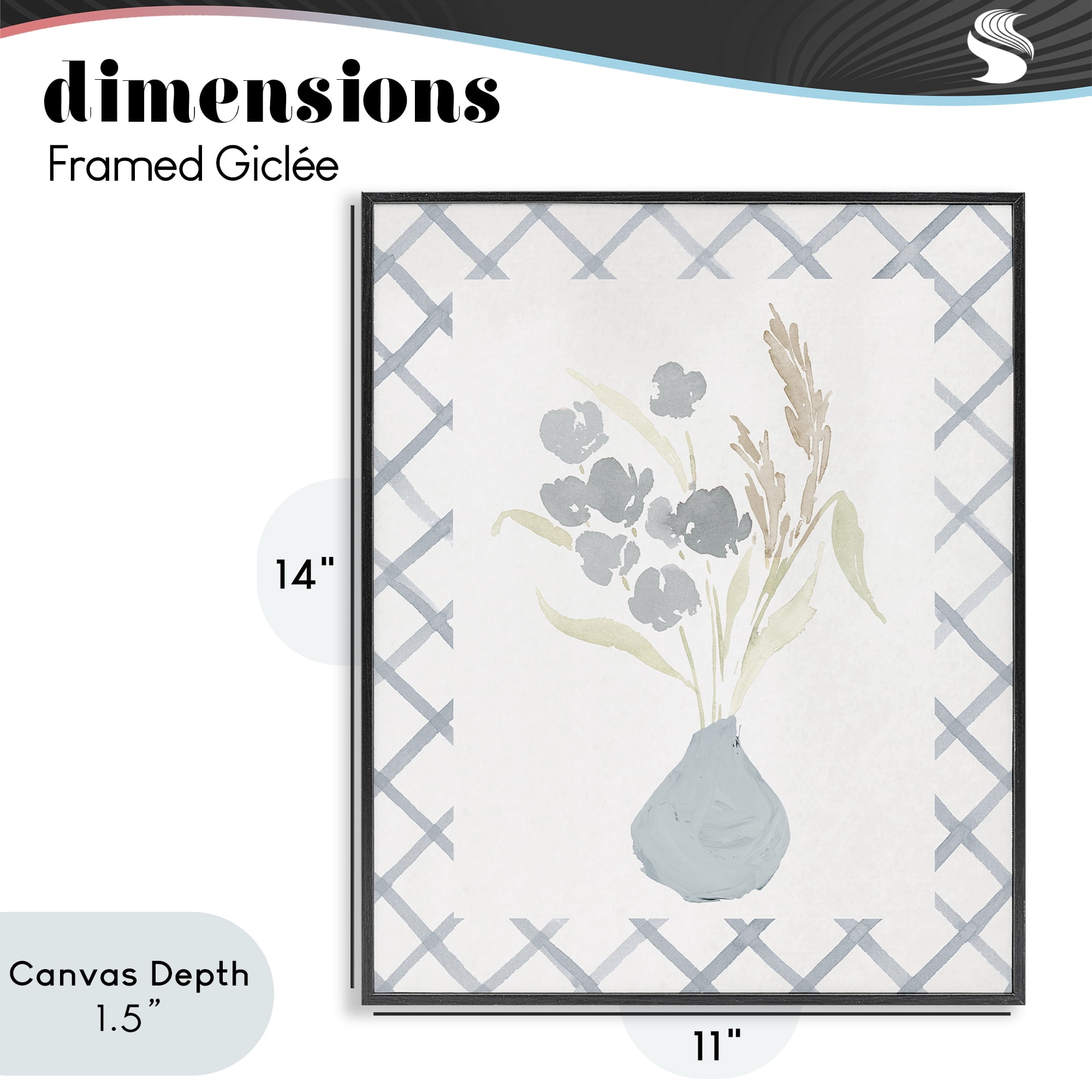 Stupell Industries Muted Blue Anna Bouquet Black Framed Giclee Art, design by Lucille Price