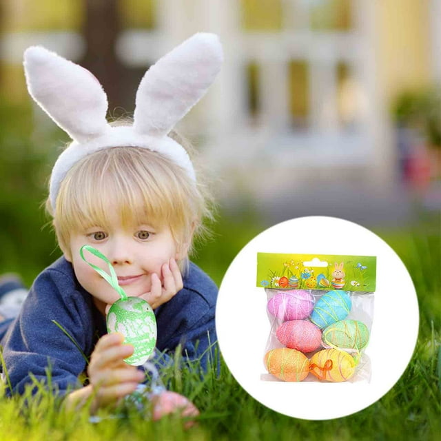 Fiudx Decoraciones de Conejito de Pascua, Huevos Colgantes de Colores, Adornos Primaverales, Perfectos para Fiestas de Pascua, Manualidades Multiusos, Juego de 6, Tamaño 4 X 6 Cm