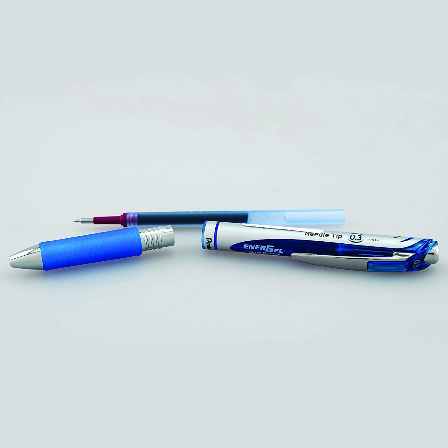 Pentel EnerGel RTX Retractable Liquid Gel Pen, Extra Fine Line, Needle Tip, Blue Ink ,12 pack (BLN73-C), 0.3mm needle