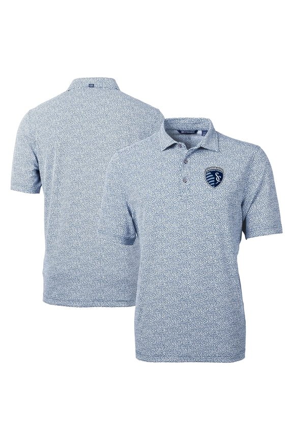 Men's-Cutter & Buck Navy Sporting Kansas City Virtue Eco Pique Botanical Print Recycled Polo