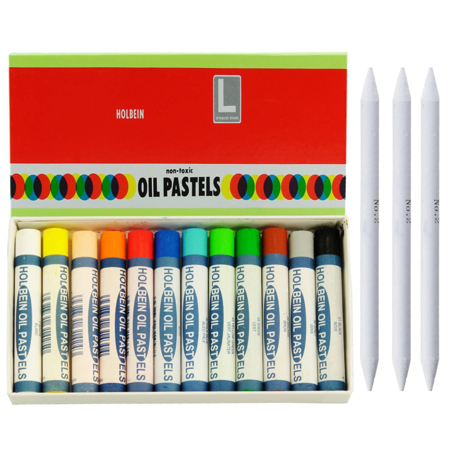 Holbein Academic Oil Pastel Set Assorted Colors, Set of 12 + Blending