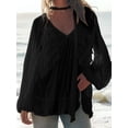 thumbnail image 4 of Women Boho Flowy Sheer Blouse Y2k Lace Trim Ruffled Long Sleeve Shirts Front Tie Oversized Tops, 4 of 7
