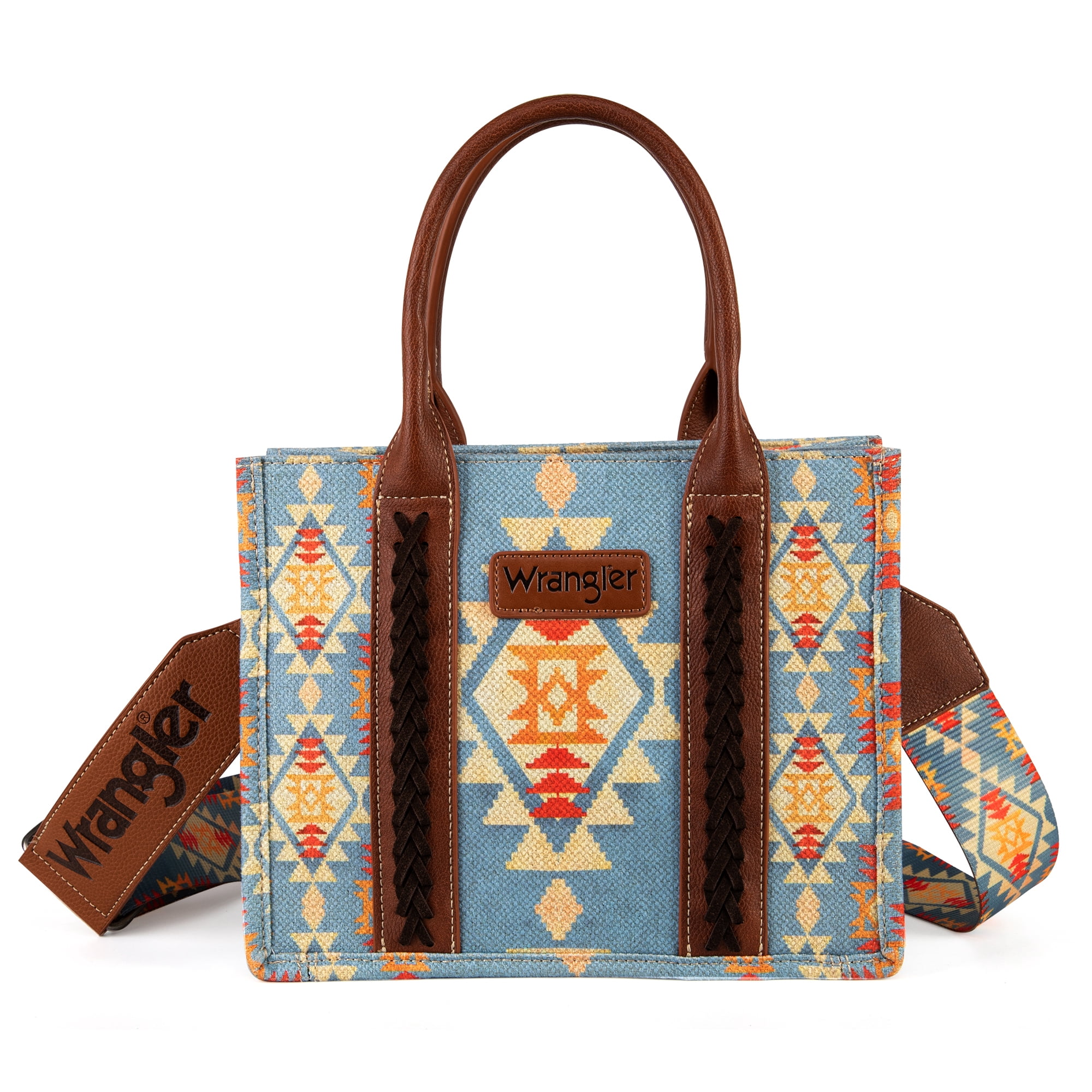 Wrangler Aztec Tote Bag for Women Boho Shoulder Purses and Handbags, Brown