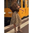 thumbnail image 6 of Women Flowy Plaid Skirts Elegant Asymmetrical Hem Midi Skirt Brown S, 6 of 10
