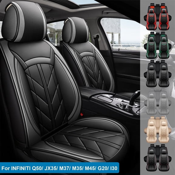 Car Seat Covers for INFINITI 5 Seats Q50 Full Set, Wear-resistant Auto Front Rear Cushion Protector for M35H M56X M35X M37X M56 Black Gray